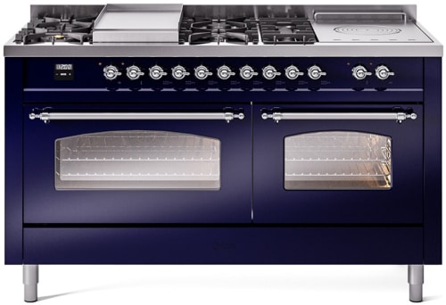 Ilve Nostalgie II Collection UP60FSNMPMBCLP - 60 Inch Freestanding Dual Fuel Range in Front View
