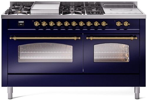 Ilve Nostalgie II Collection UP60FSNMPMBGLP - 60 Inch Freestanding Dual Fuel Range in Front View