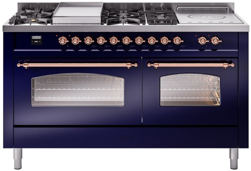 Ilve Nostalgie II Collection UP60FSNMPMBPLP - 60 Inch Freestanding Dual Fuel Range in Front View