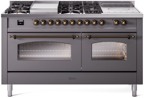 Ilve Nostalgie II Collection UP60FSNMPMGBLP - 60 Inch Freestanding Dual Fuel Range in Front View