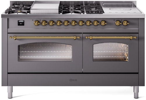 Ilve Nostalgie II Collection UP60FSNMPMGGLP - 60 Inch Freestanding Dual Fuel Range in Front View