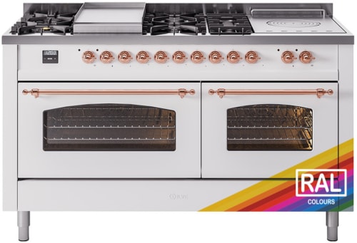 Ilve Nostalgie II Collection UP60FSNMPRAPLP - 60 Inch Freestanding Dual Fuel Range in Front View