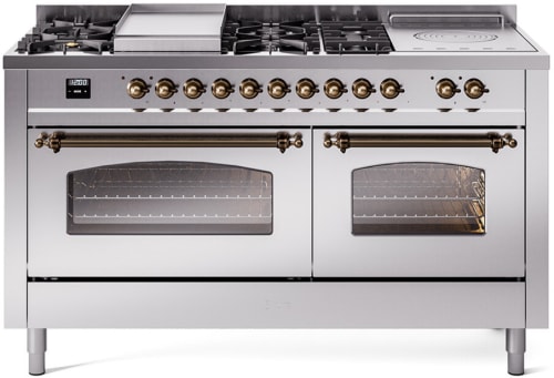 Ilve Nostalgie II Collection UP60FSNMPSSBLP - 60 Inch Freestanding Dual Fuel Range in Front View
