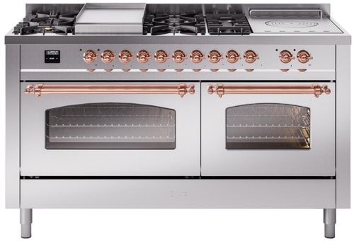Ilve Nostalgie II Collection UP60FSNMPSSPLP - 60 Inch Freestanding Dual Fuel Range in Front View