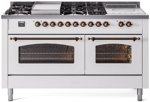 Ilve Nostalgie II Collection UP60FSNMPWHBLP - 60 Inch Freestanding Dual Fuel Range in Front View
