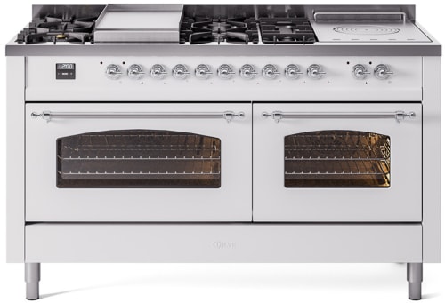 Ilve Nostalgie II Collection UP60FSNMPWHCLP - 60 Inch Freestanding Dual Fuel Range in Front View