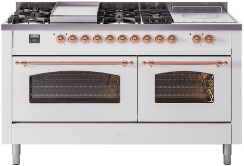 Ilve Nostalgie II Collection UP60FSNMPWHPLP - 60 Inch Freestanding Dual Fuel Range in Front View