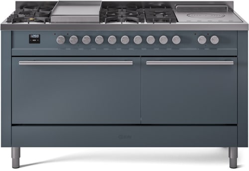 Ilve Professional Plus II UP60FSQMPBGLP - 60 Inch Freestanding Dual Fuel Range (Solid Door)