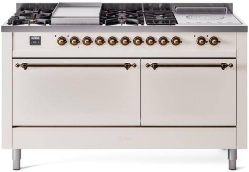 Ilve Nostalgie II Collection UP60FSQNMPAWB - 60 Inch Freestanding Dual Fuel Range in Front View