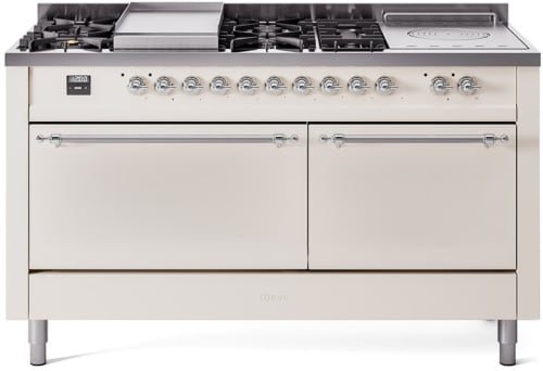 Ilve Nostalgie II Collection UP60FSQNMPAWC - 60 Inch Freestanding Dual Fuel Range in Front View