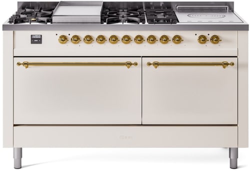 Ilve Nostalgie II Collection UP60FSQNMPAWGLP - 60 Inch Freestanding Dual Fuel Range in Front View