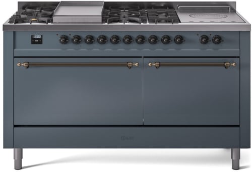 Ilve Nostalgie II Collection UP60FSQNMPBGBLP - 60 Inch Freestanding Dual Fuel Range in Front View