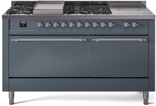 Ilve Nostalgie II Collection UP60FSQNMPBGC - 60 Inch Freestanding Dual Fuel Range in Front View