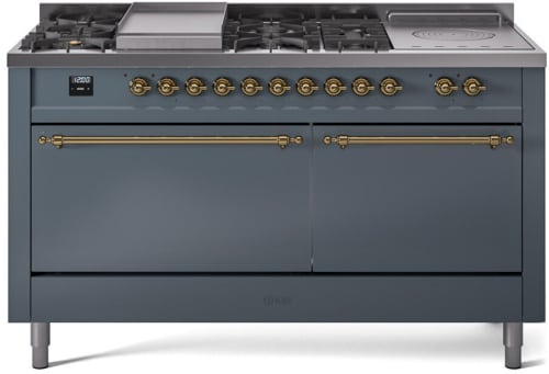 Ilve Nostalgie II Collection UP60FSQNMPBGG - 60 Inch Freestanding Dual Fuel Range in Front View