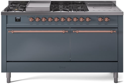 Ilve Nostalgie II Collection UP60FSQNMPBGPLP - 60 Inch Freestanding Dual Fuel Range in Front View