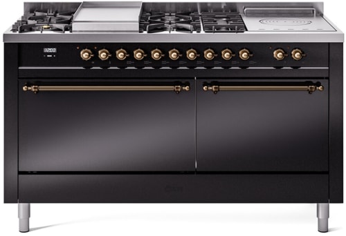 Ilve Nostalgie II Collection UP60FSQNMPBKBLP - 60 Inch Freestanding Dual Fuel Range in Front View