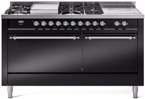 Ilve Nostalgie II Collection UP60FSQNMPBKCLP - 60 Inch Freestanding Dual Fuel Range in Front View