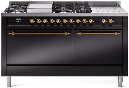 Ilve Nostalgie II Collection UP60FSQNMPBKGLP - 60 Inch Freestanding Dual Fuel Range in Front View