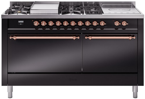 Ilve Nostalgie II Collection UP60FSQNMPBKPLP - 60 Inch Freestanding Dual Fuel Range in Front View