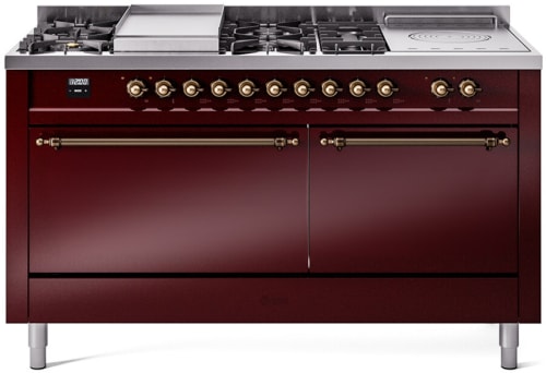 Ilve Nostalgie II Collection UP60FSQNMPBUBLP - 60 Inch Freestanding Dual Fuel Range in Front View