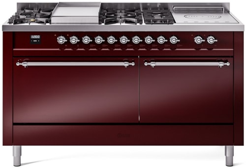 Ilve Nostalgie II Collection UP60FSQNMPBUCLP - 60 Inch Freestanding Dual Fuel Range in Front View