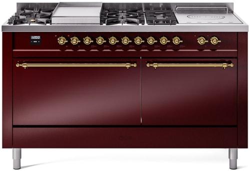 Ilve Nostalgie II Collection UP60FSQNMPBUGLP - 60 Inch Freestanding Dual Fuel Range in Front View