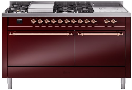 Ilve Nostalgie II Collection UP60FSQNMPBUP - 60 Inch Freestanding Dual Fuel Range in Front View