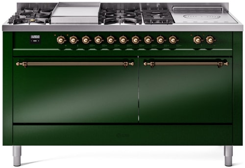 Ilve Nostalgie II Collection UP60FSQNMPEGBLP - 60 Inch Freestanding Dual Fuel Range in Front View