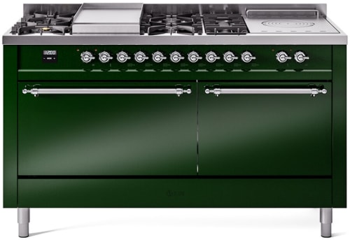 Ilve Nostalgie II Collection UP60FSQNMPEGCLP - 60 Inch Freestanding Dual Fuel Range in Front View