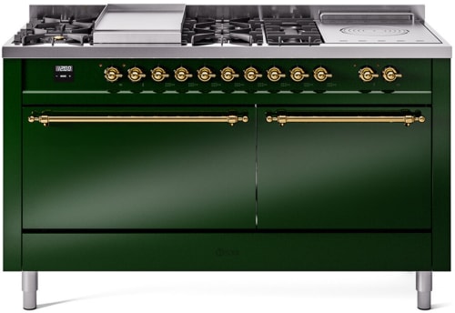 Ilve Nostalgie II Collection UP60FSQNMPEGGLP - 60 Inch Freestanding Dual Fuel Range in Front View