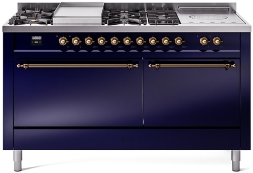 Ilve Nostalgie II Collection UP60FSQNMPMBB - 60 Inch Freestanding Dual Fuel Range in Front View