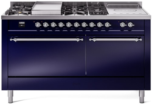 Ilve Nostalgie II Collection UP60FSQNMPMBC - 60 Inch Freestanding Dual Fuel Range in Front View