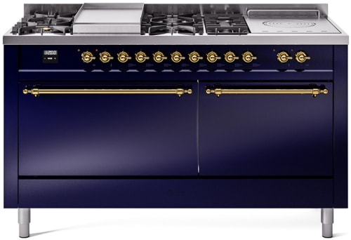 Ilve Nostalgie II Collection UP60FSQNMPMBGLP - 60 Inch Freestanding Dual Fuel Range in Front View