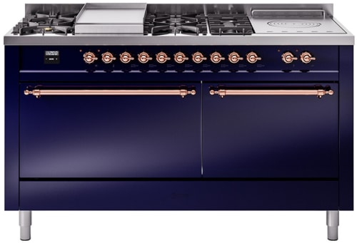 Ilve Nostalgie II Collection UP60FSQNMPMBPLP - 60 Inch Freestanding Dual Fuel Range in Front View