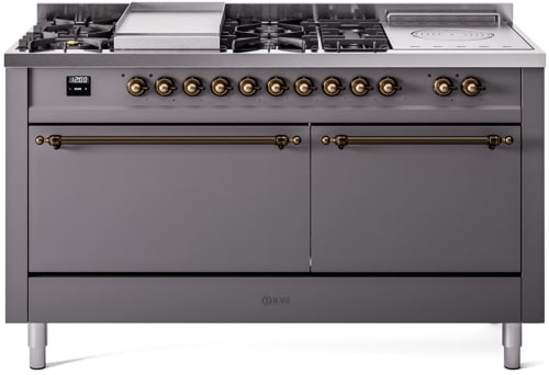 Ilve Nostalgie II Collection UP60FSQNMPMGB - 60 Inch Freestanding Dual Fuel Range in Front View