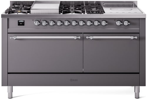 Ilve Nostalgie II Collection UP60FSQNMPMGC - 60 Inch Freestanding Dual Fuel Range in Front View