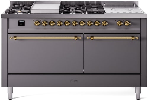 Ilve Nostalgie II Collection UP60FSQNMPMGG - 60 Inch Freestanding Dual Fuel Range in Front View
