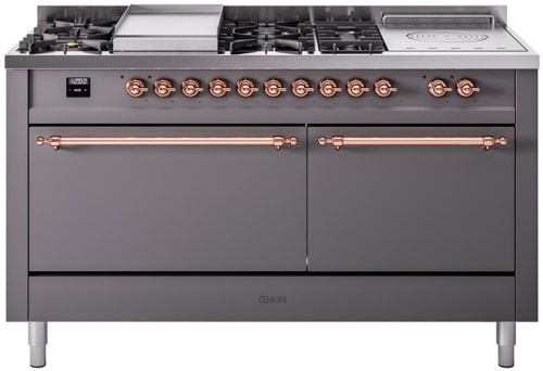 Ilve Nostalgie II Collection UP60FSQNMPMGPLP - 60 Inch Freestanding Dual Fuel Range in Front View