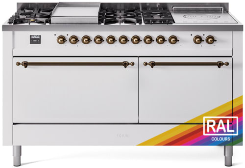 Ilve Nostalgie II Collection UP60FSQNMPRAB - 60 Inch Freestanding Dual Fuel Range in Front View