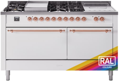 Ilve Nostalgie II Collection UP60FSQNMPRAPLP - 60 Inch Freestanding Dual Fuel Range in Front View