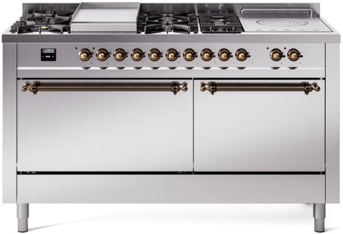 Ilve Nostalgie II Collection UP60FSQNMPSSB - 60 Inch Freestanding Dual Fuel Range in Front View
