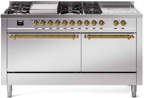 Ilve Nostalgie II Collection UP60FSQNMPSSG - 60 Inch Freestanding Dual Fuel Range in Front View
