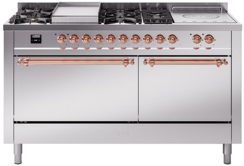 Ilve Nostalgie II Collection UP60FSQNMPSSPLP - 60 Inch Freestanding Dual Fuel Range in Front View