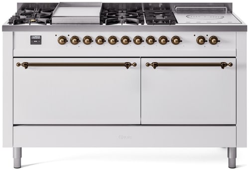 Ilve Nostalgie II Collection UP60FSQNMPWHBLP - 60 Inch Freestanding Dual Fuel Range in Front View