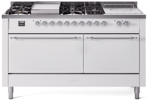 Ilve Nostalgie II Collection UP60FSQNMPWHCLP - 60 Inch Freestanding Dual Fuel Range in Front View