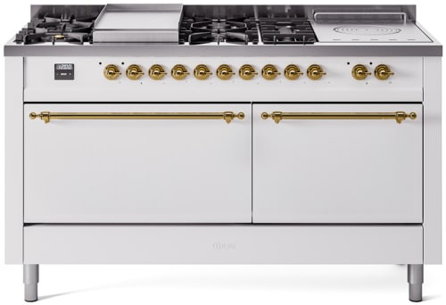 Ilve Nostalgie II Collection UP60FSQNMPWHGLP - 60 Inch Freestanding Dual Fuel Range in Front View