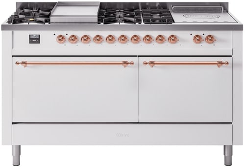 Ilve Nostalgie II Collection UP60FSQNMPWHP - 60 Inch Freestanding Dual Fuel Range in Front View