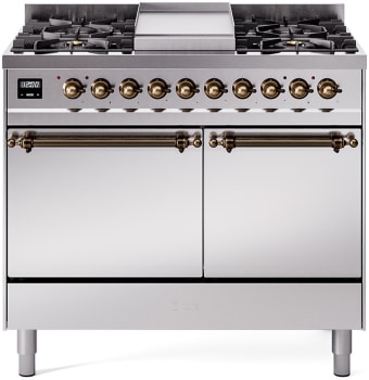 Ilve Nostalgie II Collection UPD40FQNMPSSB - 40 Inch Solid Door Freestanding Dual Range with 6 Sealed Burner in Bronze Trim