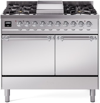 Ilve Nostalgie II Collection UPD40FQNMPSSC - 40 Inch Solid Door Freestanding Dual Range with 6 Sealed Burner in Chromee Trim