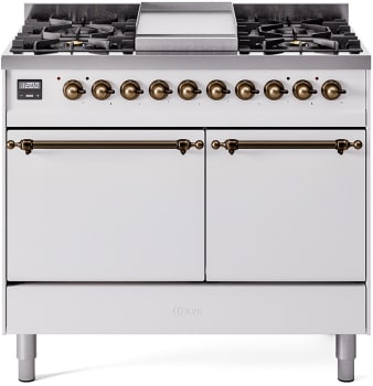 Ilve Nostalgie II Collection UPD40FQNMPWHB - 40 Inch Solid Door Freestanding Dual Range with 6 Sealed Burner in Bronze Trim